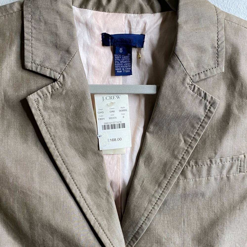 NWT J. Crew Tan/ Taupe Cotton Blazer Two-Button Blazer Size 8 - Picture 2 of 10